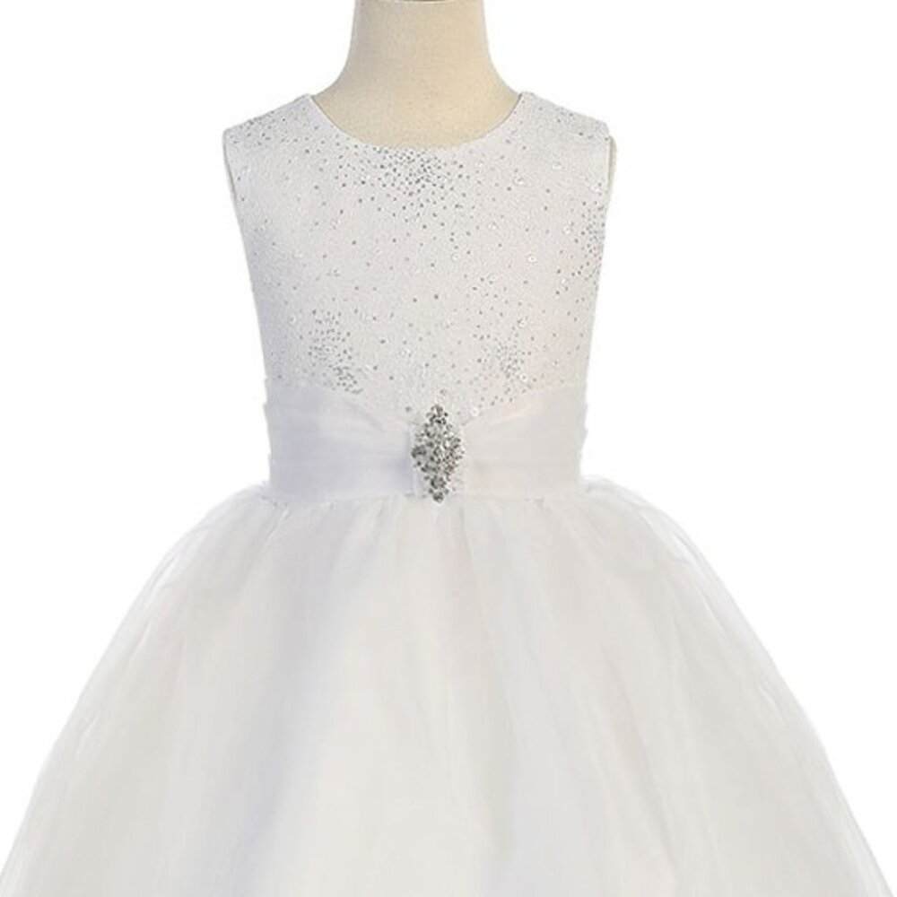 Big Girls Full Length Skirt Mesh Sparkling Top Communion Churhc Girls Dresses - Picture 5 of 7